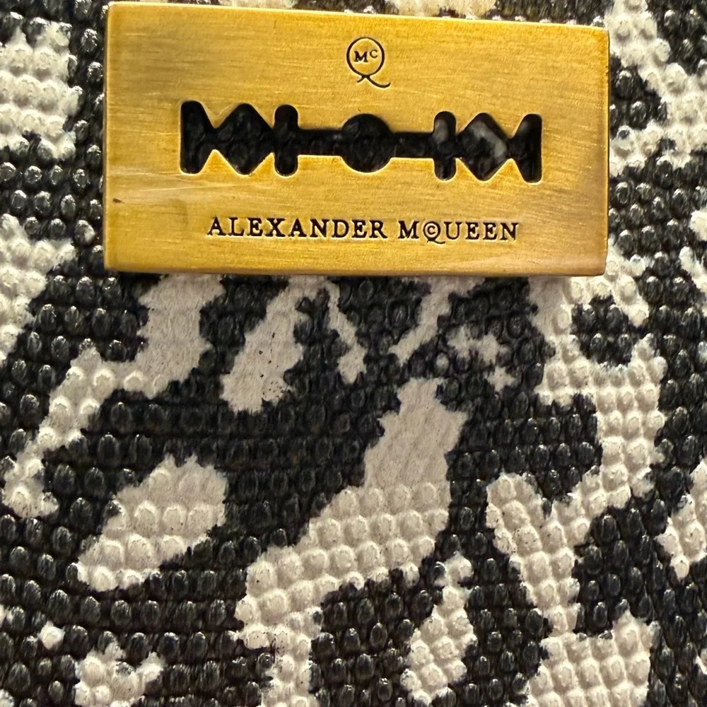 Alexander McQueen Black & White Patterned Toiletry Pouch with Green Trim NWT
